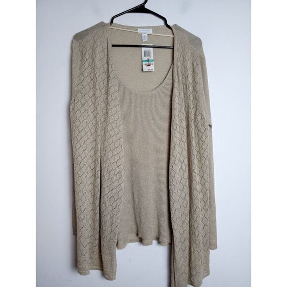 NWT Charter Club Women Brown/Gold Metallic Cami/Cardigan Sweater Combo size 0X - Picture 1 of 8